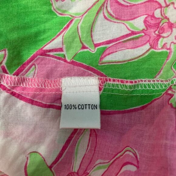 Lilly Pulitzer Resort Fit Tropical Button Shirt, Pink Green & White Size 4 - Picture 4 of 6